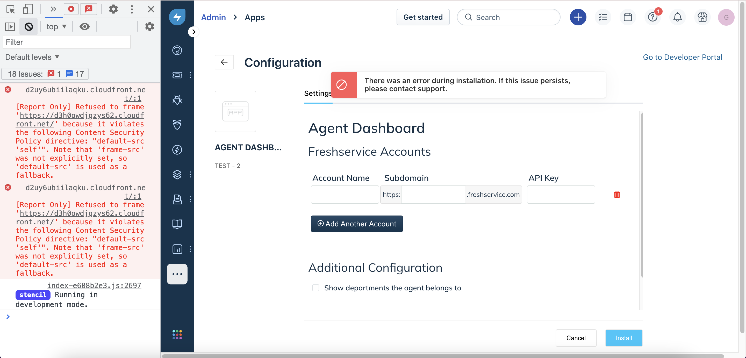 Freshservice Custom App install Error - App Platform - Freshworks 